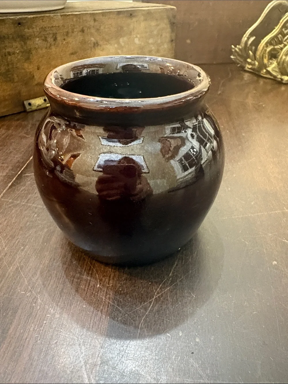 Glossy Dark Brown Pottery Jar Crock
